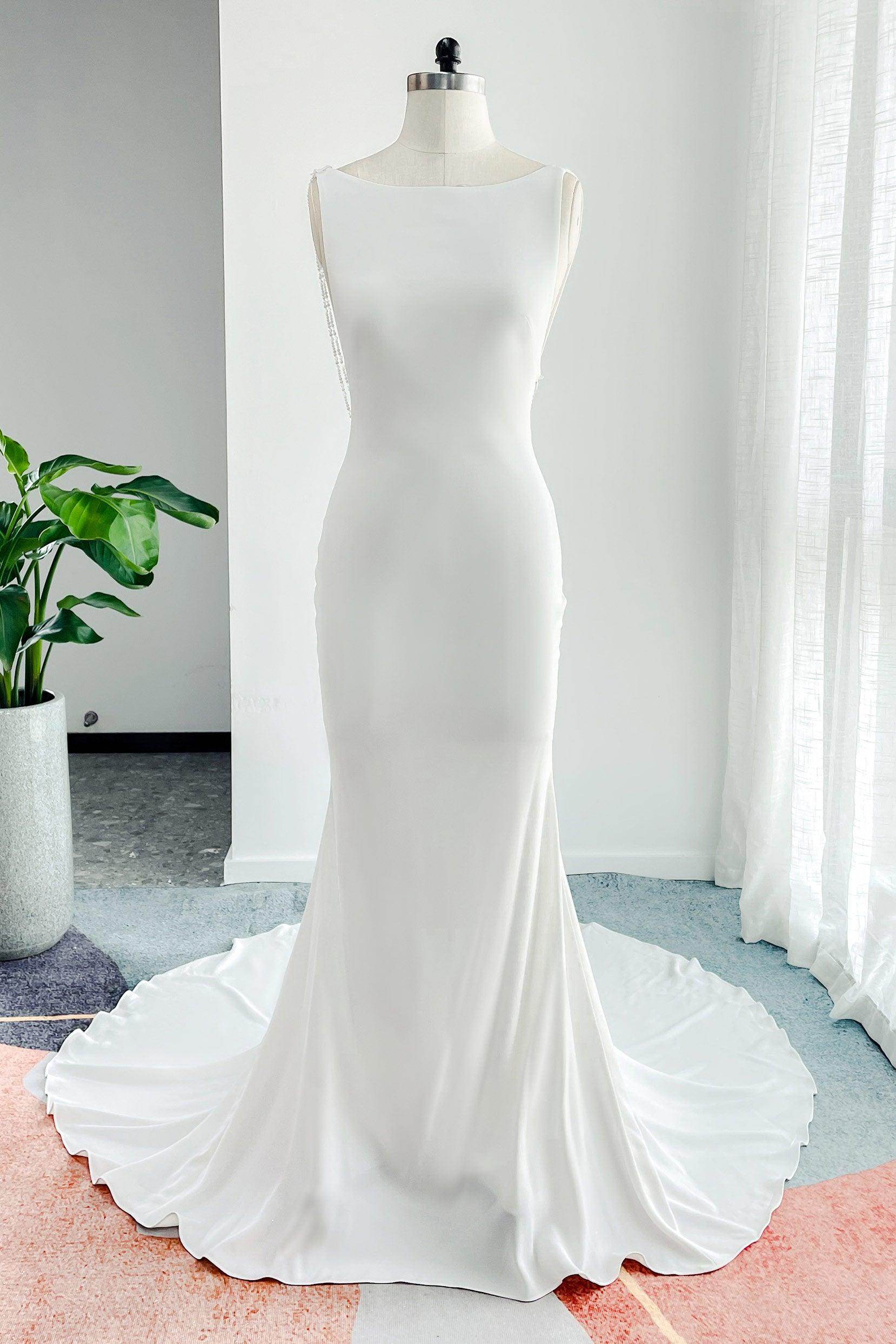 Trumpet-Mermaid Court Train Stretch Satin Wedding Dress CW3136 - COCOMELODY